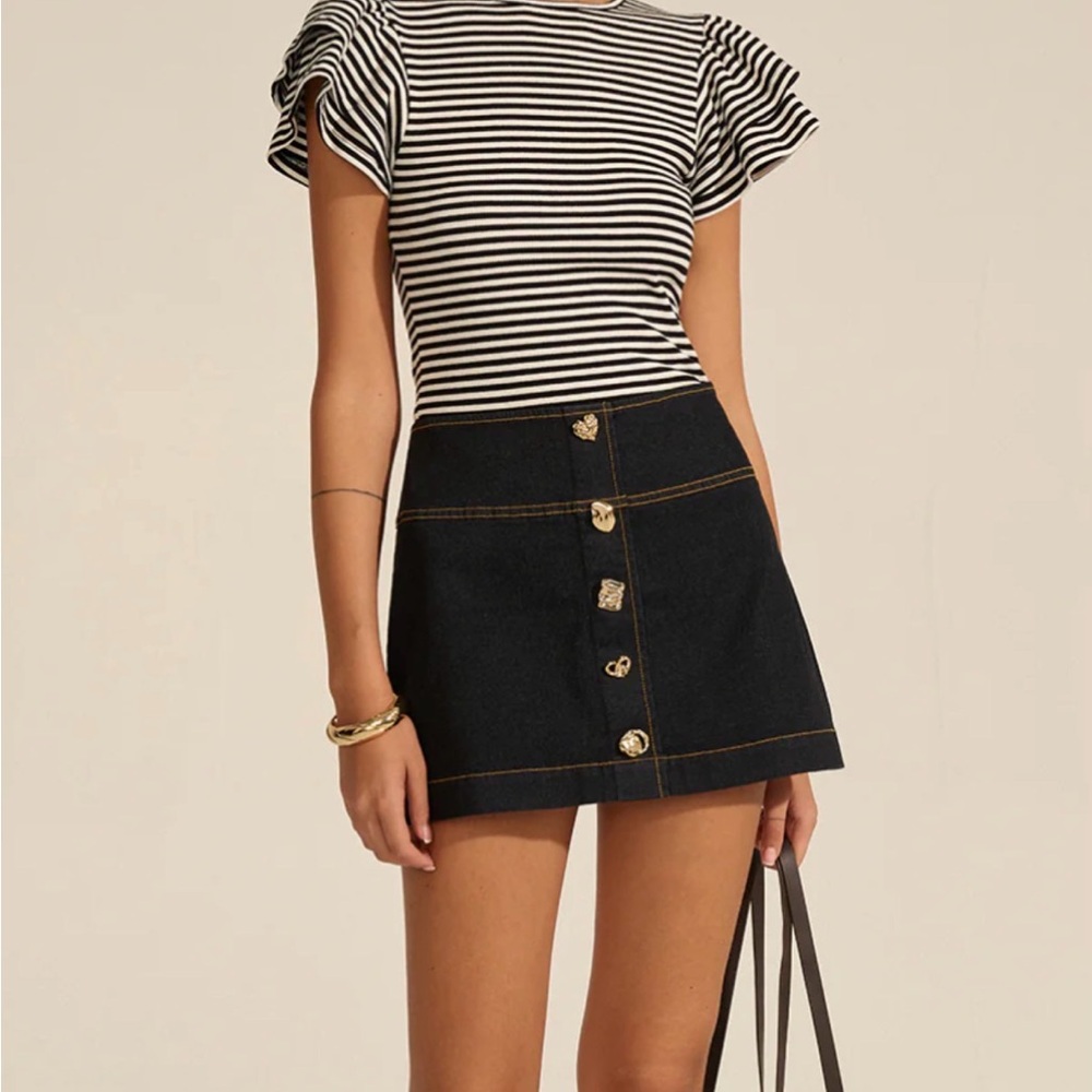 Metal Decor Denim Mini Skirt COMMENSE